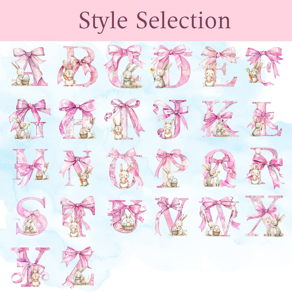 Personalized Name Parent-Child Matching Shirts, Bow Alphabet and Bunny Design Cotton Mom T-Shirt & Baby Bodysuit Set, Easter Gift for Baby/New Mom