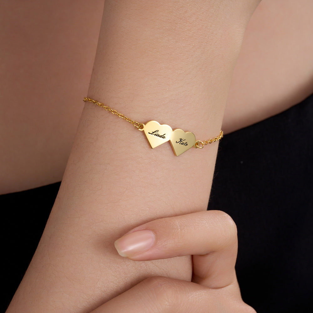 Custom Engraved Multi Heart Bracelet with Names, Sterling Silver 925 Adjustable Bracelet, Valentine's Day/Mother's Day/Birthday Gift for Her/Mom/BFF