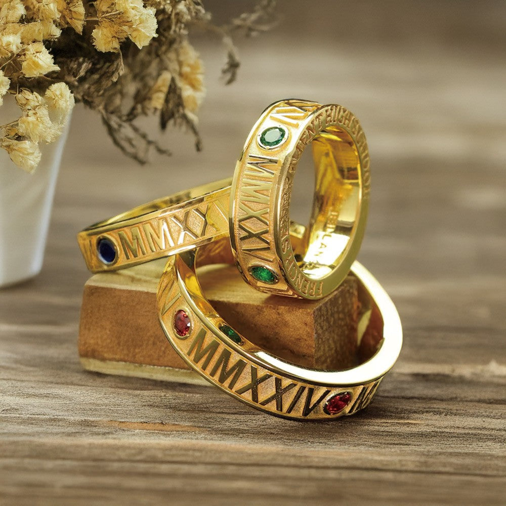 Personalized Roman Numeral Graduation Ring with Birthstone, High School University Class Ring, Class of 2025 Graduation Jewelry, Gift for Graduate/Her