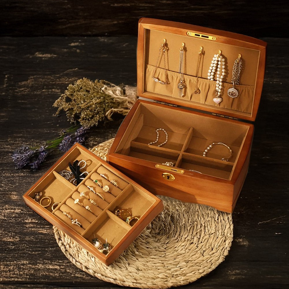 Personalized Engraved Retro Jewelry Organizer with Name, Wooden Travel Jewelry Case, Mother's Day/Anniversary/Wedding Gift for Mom/Wife/Bridesmaids