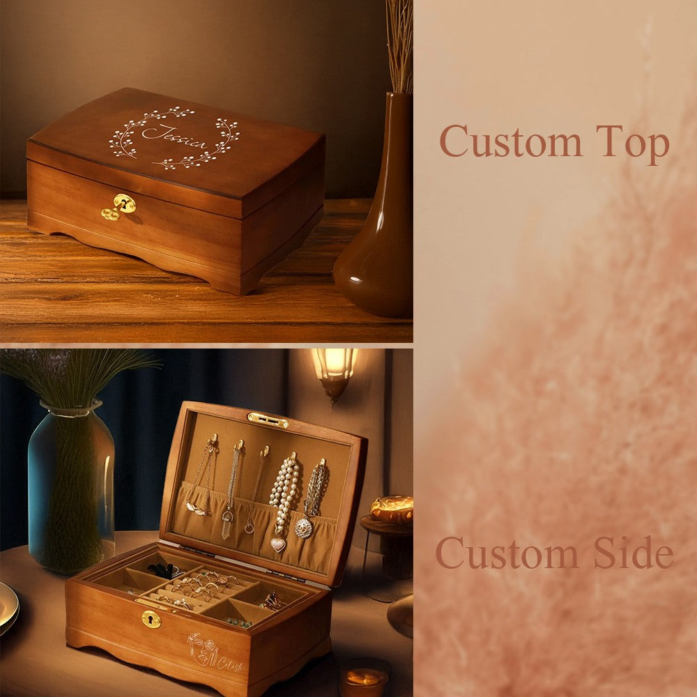 Personalized Engraved Retro Jewelry Organizer with Name, Wooden Travel Jewelry Case, Mother's Day/Anniversary/Wedding Gift for Mom/Wife/Bridesmaids