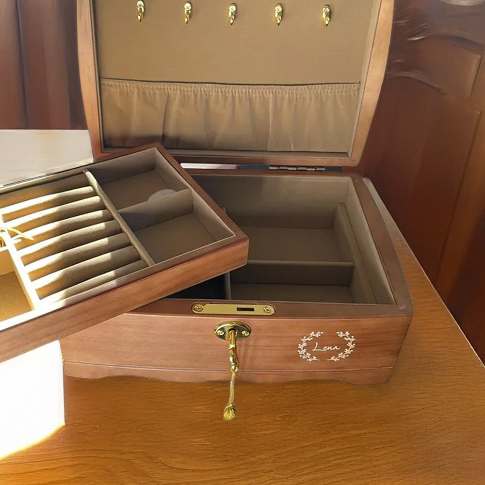 Personalized Engraved Retro Jewelry Organizer with Name, Wooden Travel Jewelry Case, Mother's Day/Anniversary/Wedding Gift for Mom/Wife/Bridesmaids