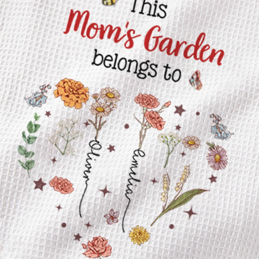 Custom Names & Birth Flowers Grandma's Garden Waffle Weave Dish Towel, Tea Towel, Kitchen Accessory, Housewarming/Mother's Day Gift for Mom/Grandma