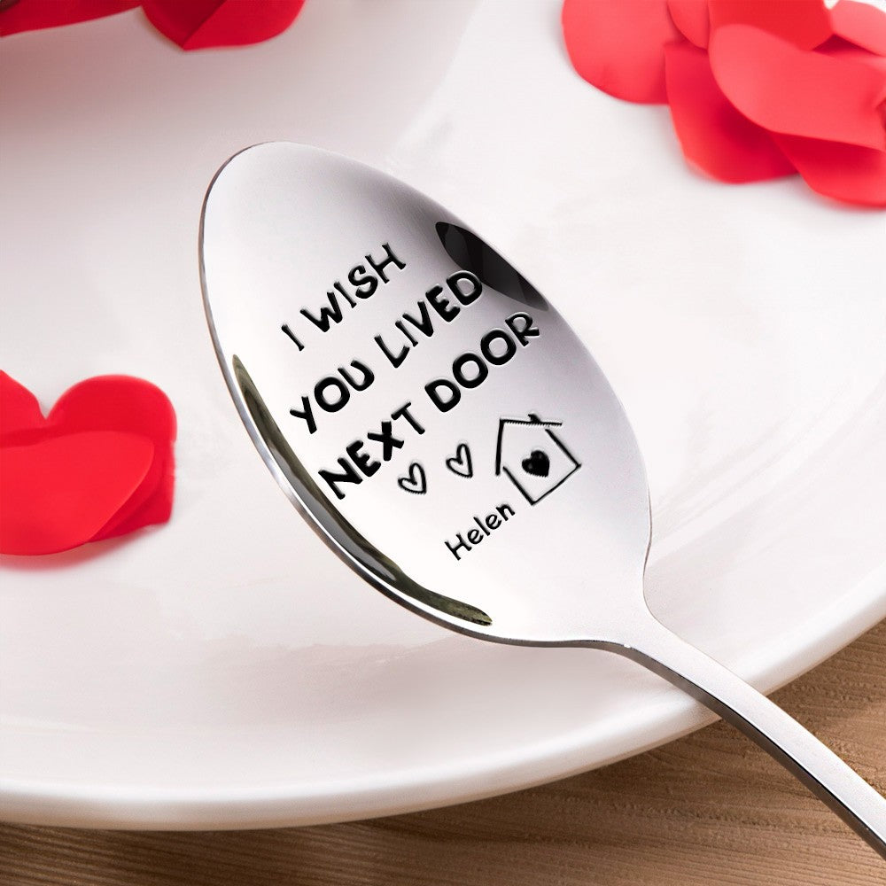 Personalized Names I Wish You Lived Next Door Spoons Set of 2, Kitchen Accessories, Friendship/Long Distance Gifts for Best Friend/Family/Lover