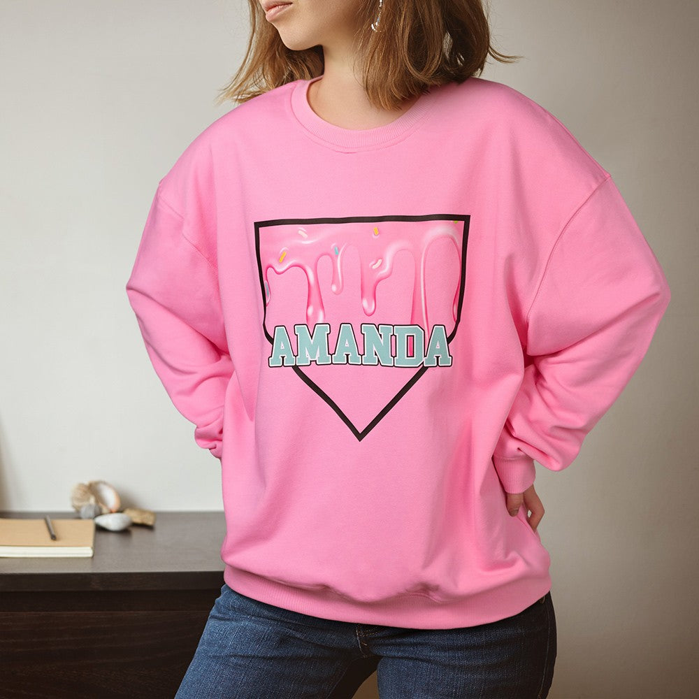Custom Name Baseball Ice Cream Drip Shirt, Baseball T-shirt/Sweatshirt/Hoodie for Adults and Kids, Sports Gym Outfit, Gift for Baseball Lovers/Fans