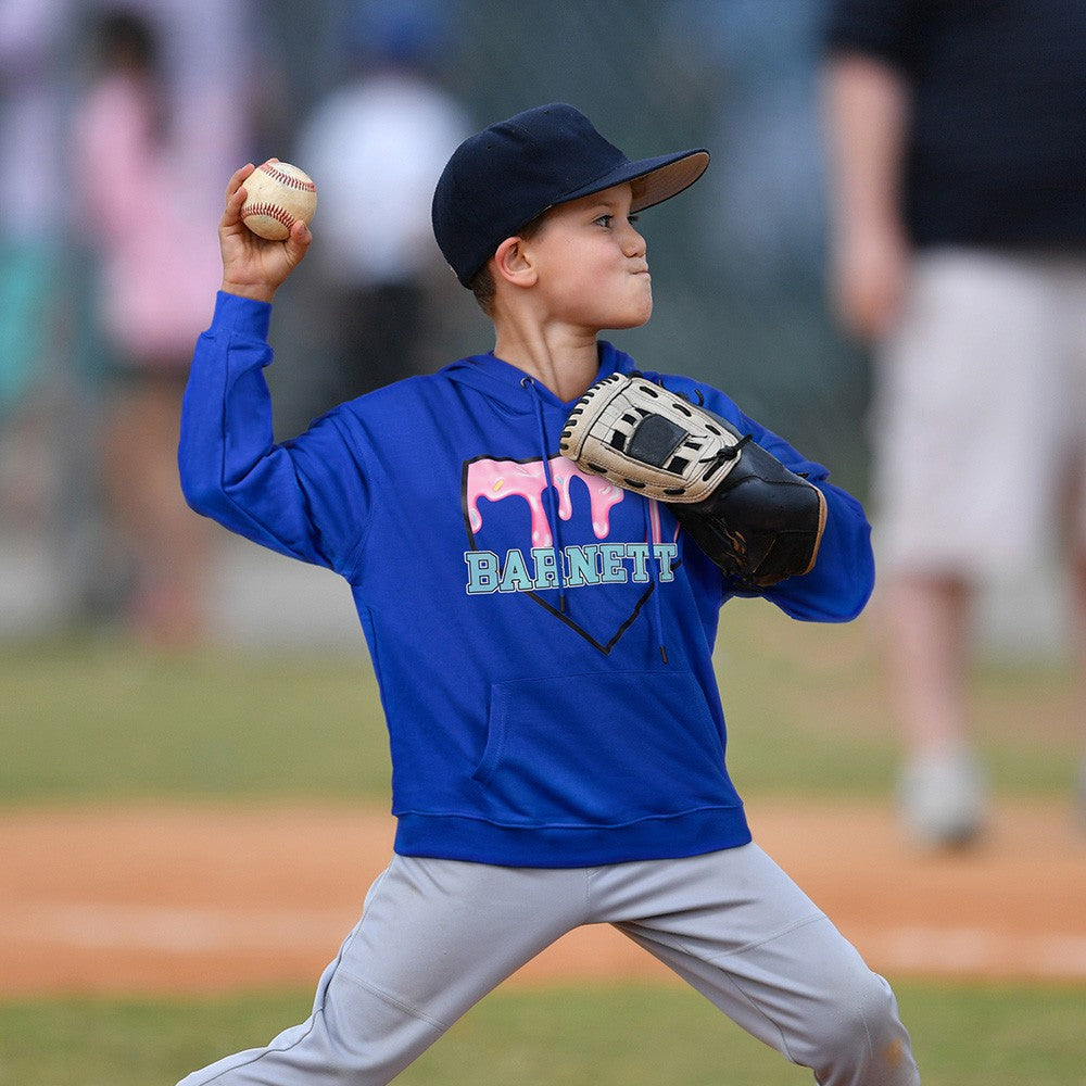 Custom Name Baseball Ice Cream Drip Shirt, Baseball T-shirt/Sweatshirt/Hoodie for Adults and Kids, Sports Gym Outfit, Gift for Baseball Lovers/Fans