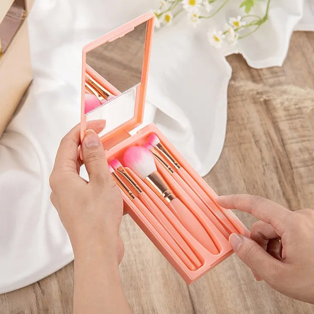 Custom Names & Birth Flowers Grandma's Garden Makeup Brushes Box Set with Mirror, Travel Makeup Pouch Brushes, Mother's Day Gift for Wife/Mom/Grandma