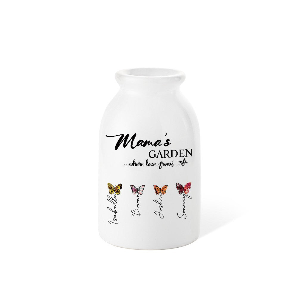 Custom Names Birth Month Butterflies of Grandma's Garden Vase, Women's Ceramic Mug Vase, Home Decor, Birthday/Mother's Day Gift for Her/Mom/Grandma