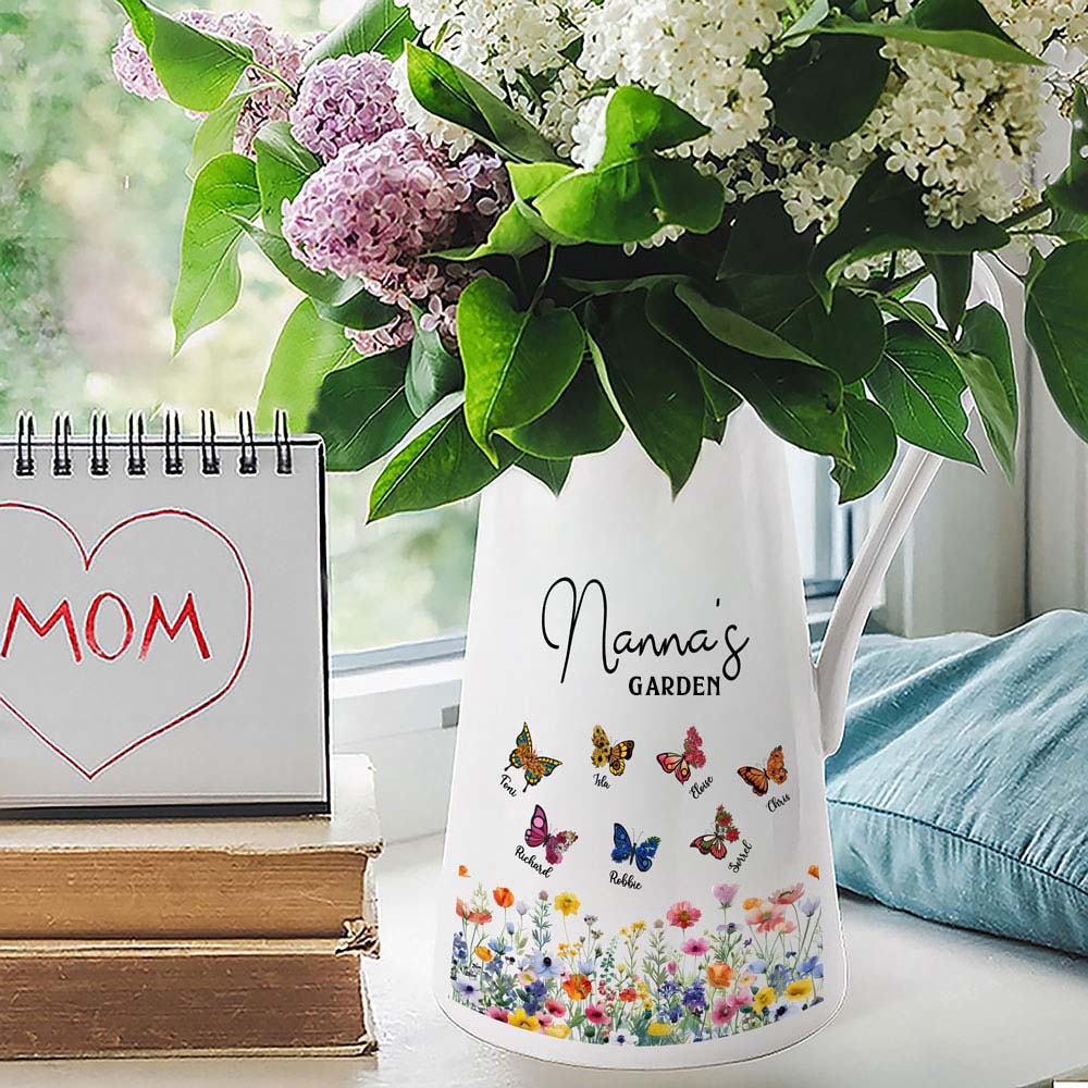Custom Names & Birth Month Butterflies of Grandma's Garden Vase, Women's Ceramic Mug Vase, Home Decor, Birthday/Mother's Day Gift for Her/Mom/Grandma