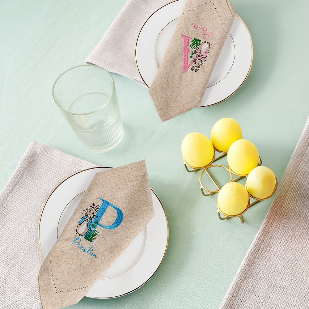 Personalized Name & Initial Embroidered Peter Rabbit Linen Napkin, Easter Party Dinner Napkin, Easter Table Decor, Easter Gift for Hostess/Mom/Family