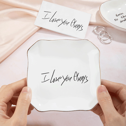 Personalized Jewelry Dish with Text/Handwriting Photo, Ceramic Trinket Ring Dish Tray, Mother's Day/Birthday/Wedding Gift for Family/Friends/Newlyweds