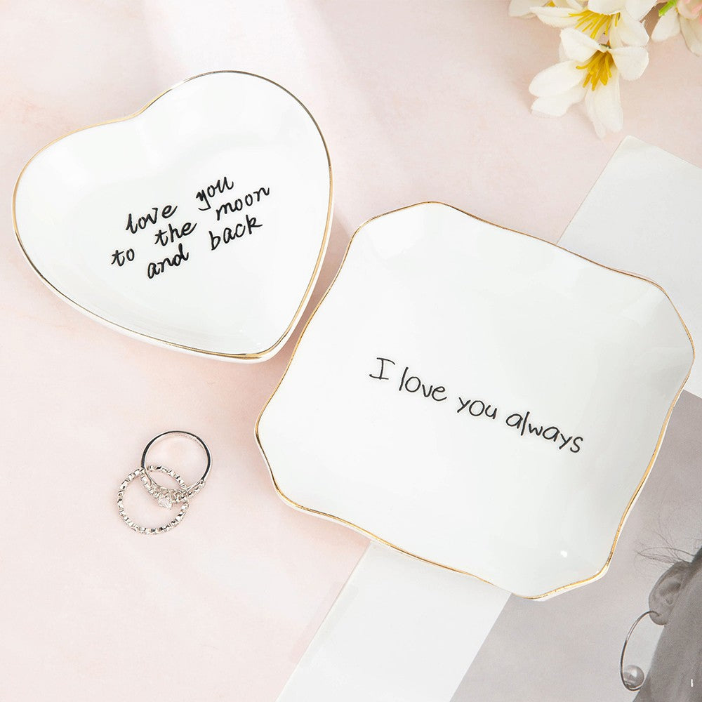 Personalized Jewelry Dish with Text/Handwriting Photo, Ceramic Trinket Ring Dish Tray, Mother's Day/Birthday/Wedding Gift for Family/Friends/Newlyweds
