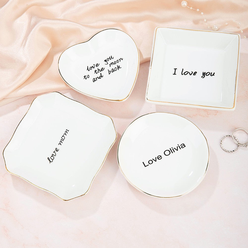 Personalized Jewelry Dish with Text/Handwriting Photo, Ceramic Trinket Ring Dish Tray, Mother's Day/Birthday/Wedding Gift for Family/Friends/Newlyweds