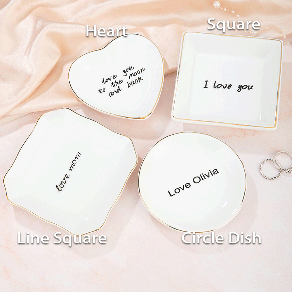 Personalized Jewelry Dish with Text/Handwriting Photo, Ceramic Trinket Ring Dish Tray, Mother's Day/Birthday/Wedding Gift for Family/Friends/Newlyweds