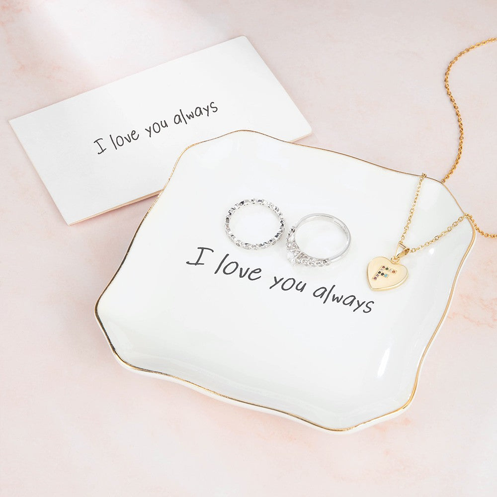 Personalized Jewelry Dish with Text/Handwriting Photo, Ceramic Trinket Ring Dish Tray, Mother's Day/Birthday/Wedding Gift for Family/Friends/Newlyweds