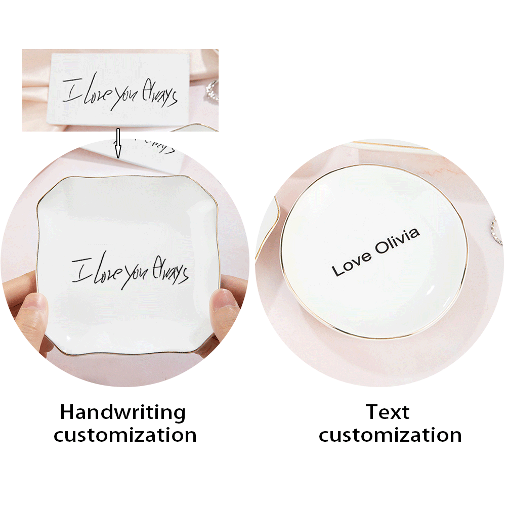 Personalized Jewelry Dish with Text/Handwriting Photo, Ceramic Trinket Ring Dish Tray, Mother's Day/Birthday/Wedding Gift for Family/Friends/Newlyweds