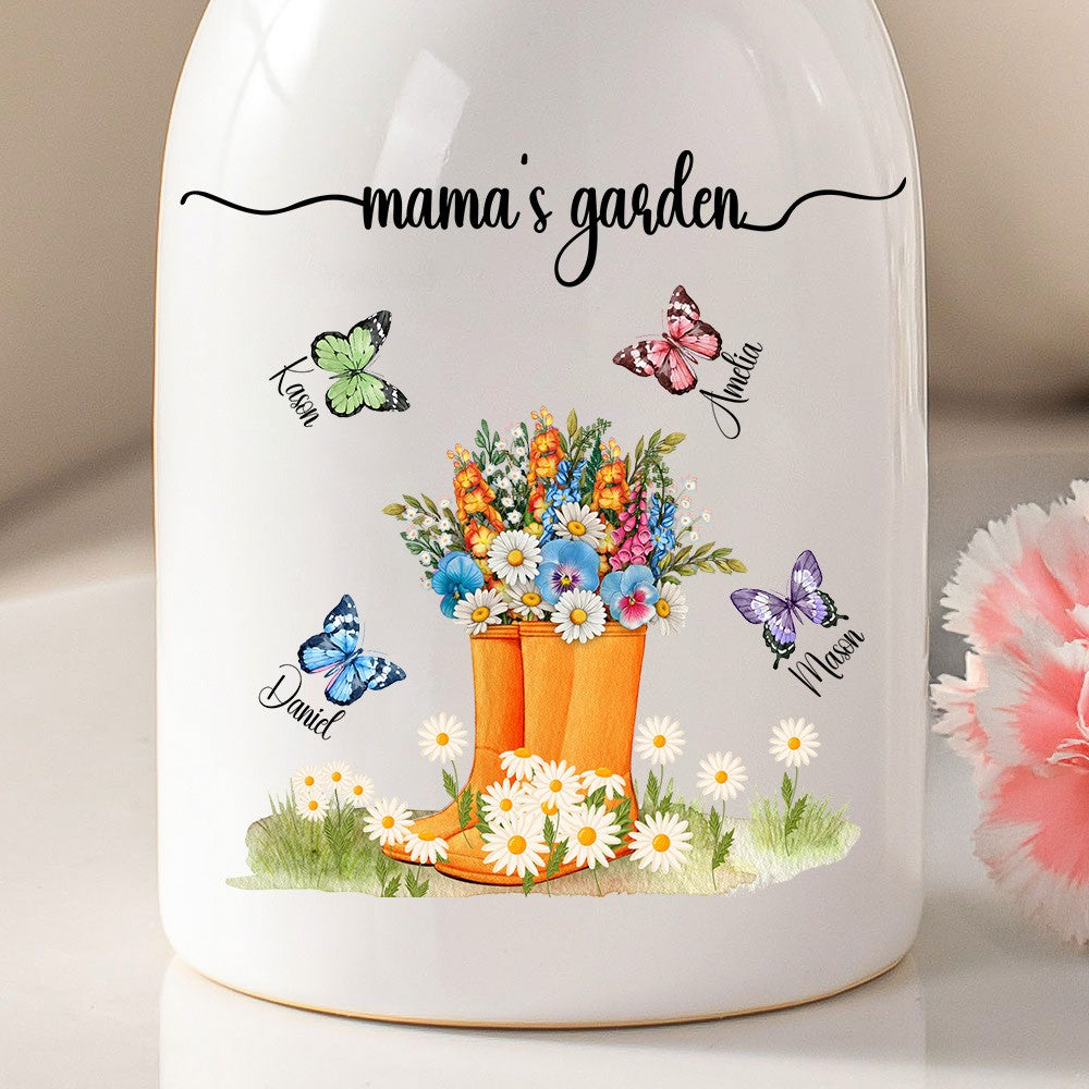 Personalized Names Butterfly Floral Boots Mug Vase, Grandma's Garden Ceramic Flower Vase, Home Decor, Birthday/Mother's Day Gift for Her/Mom/Grandma