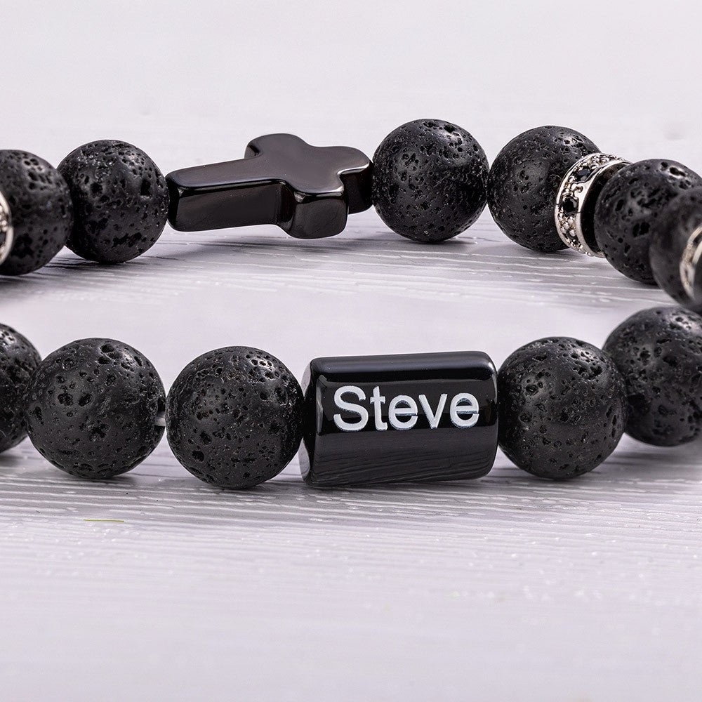 Custom Engraved Cross Beaded Bracelet, Adjustable Men's Natural Stone Christian Bracelet, Birthday/Christmas/Father's Day Gift for Him/Dad/Friends