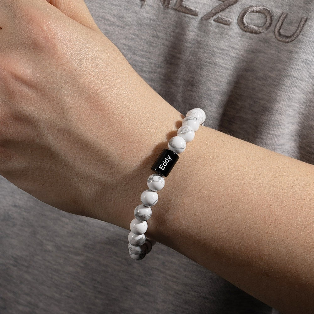 Custom Engraved Cross Beaded Bracelet, Adjustable Men's Natural Stone Christian Bracelet, Birthday/Christmas/Father's Day Gift for Him/Dad/Friends