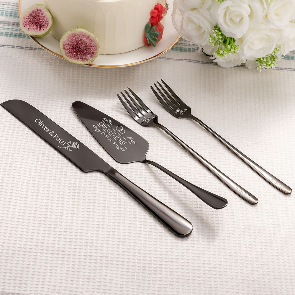 Personalized Engraved Wedding Cake Cutting Set of 2, Custom Name Date Knife Fork with Gift Box, Bridal Party Favor, Housewarming Gift for Couples