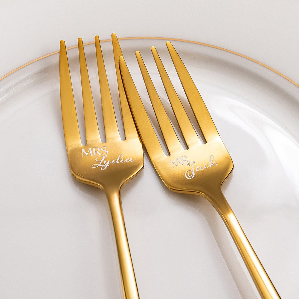 Personalized Engraved Wedding Cake Cutting Set of 2, Custom Name Date Knife Fork with Gift Box, Bridal Party Favor, Housewarming Gift for Couples