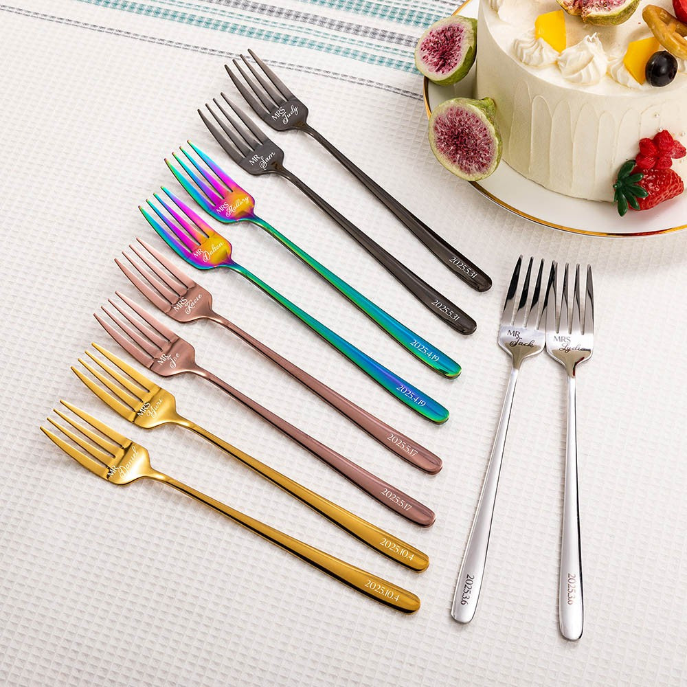 Personalized Engraved Wedding Cake Cutting Set of 2, Custom Name Date Knife Fork with Gift Box, Bridal Party Favor, Housewarming Gift for Couples