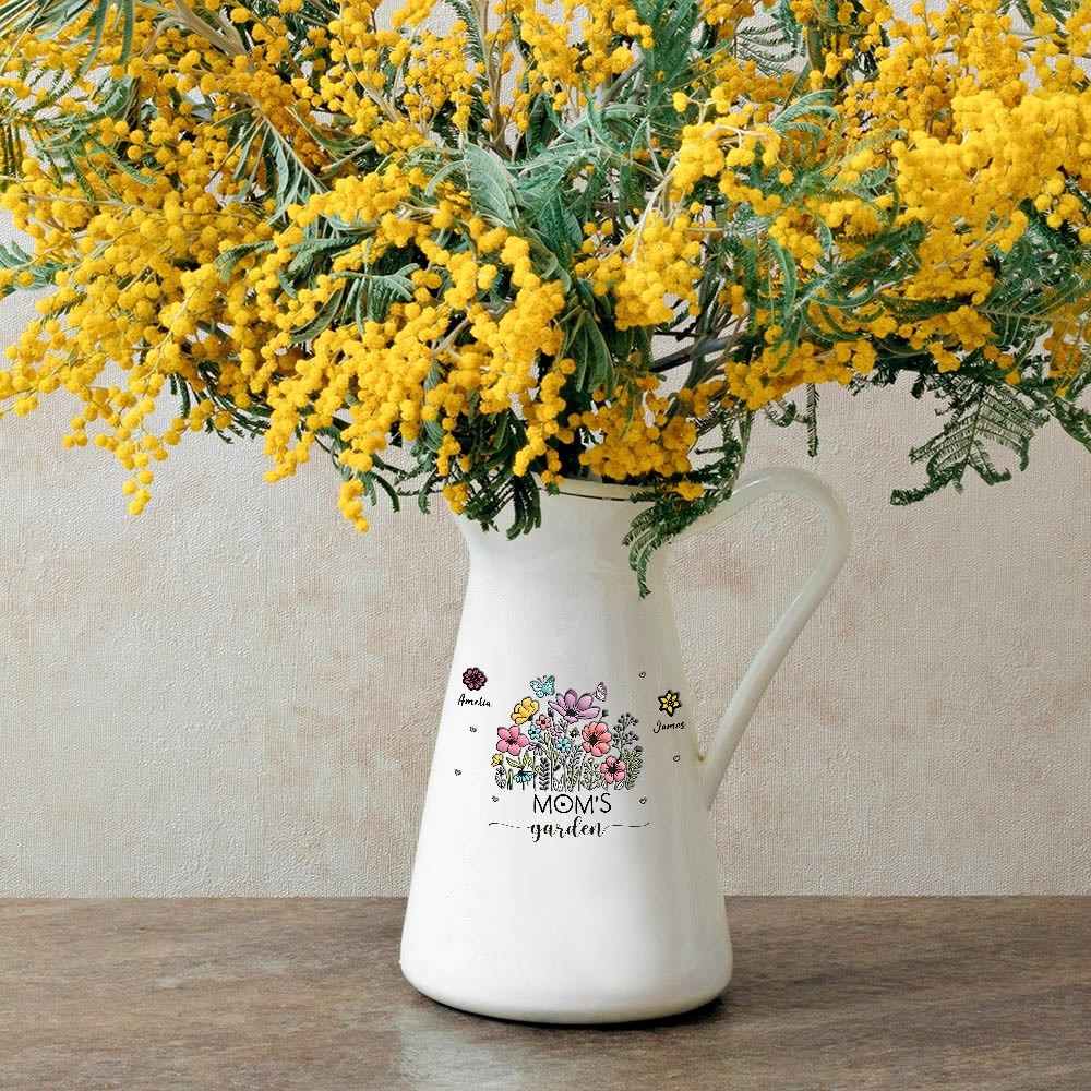 Personalized Names & Birth Flowers Mug Vase, Mom's/Grandma's Garden Ceramic Flower Vase, Home Decor, Birthday/Mother's Day Gift for Her/Mom/Grandma
