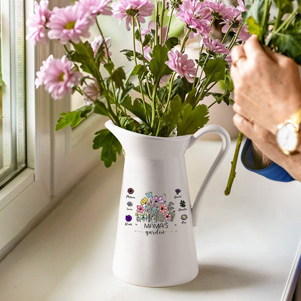 Personalized Names & Birth Flowers Mug Vase, Mom's/Grandma's Garden Ceramic Flower Vase, Home Decor, Birthday/Mother's Day Gift for Her/Mom/Grandma