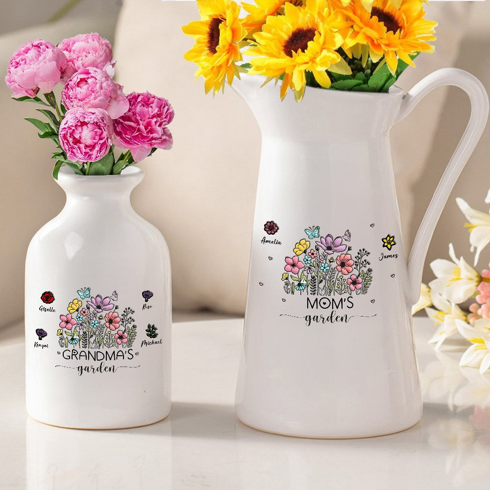 Personalized Names & Birth Flowers Mug Vase, Mom's/Grandma's Garden Ceramic Flower Vase, Home Decor, Birthday/Mother's Day Gift for Her/Mom/Grandma