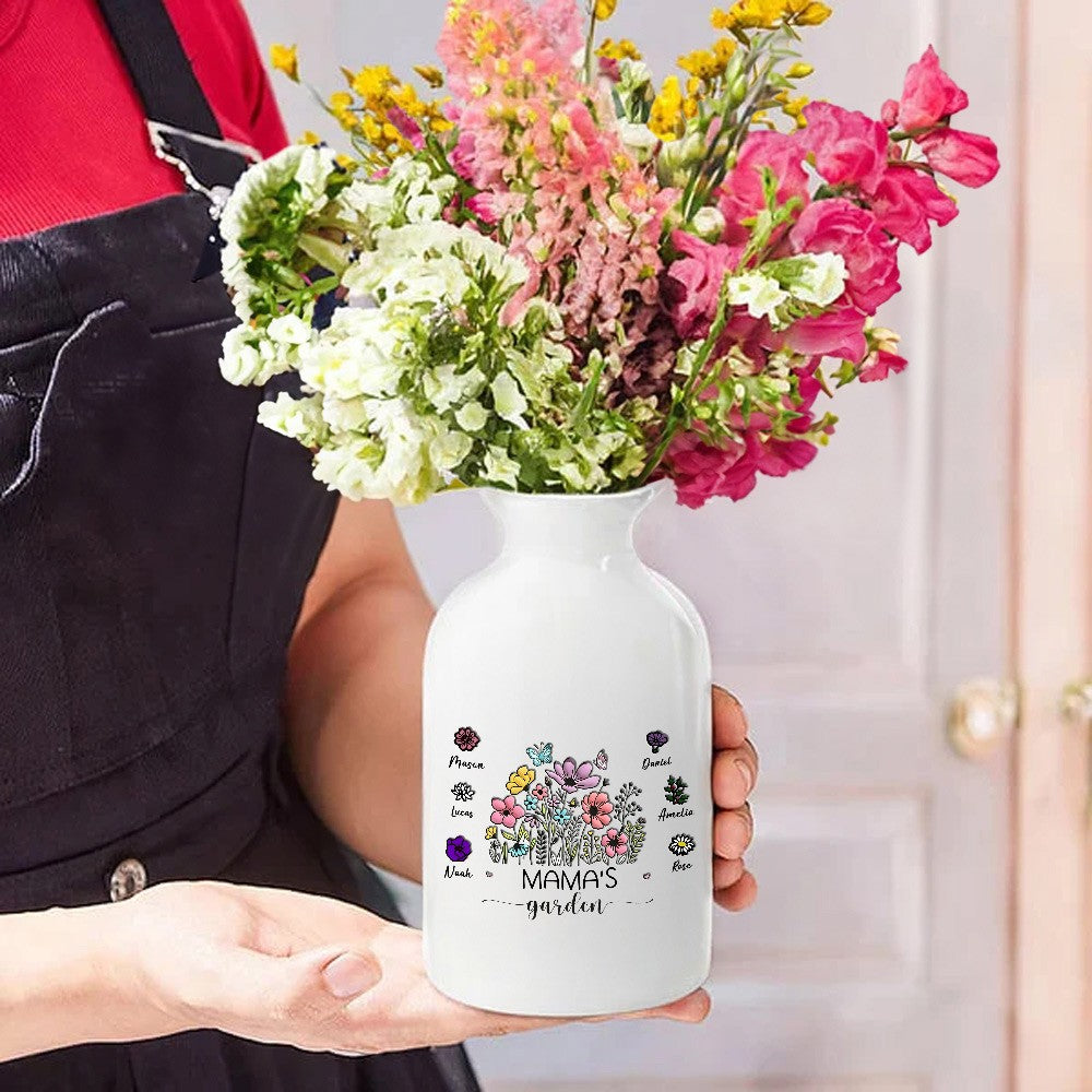 Personalized Names & Birth Flowers Mug Vase, Mom's/Grandma's Garden Ceramic Flower Vase, Home Decor, Birthday/Mother's Day Gift for Her/Mom/Grandma