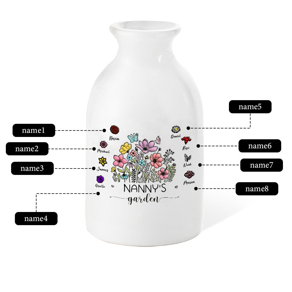 Personalized Names & Birth Flowers Mug Vase, Mom's/Grandma's Garden Ceramic Flower Vase, Home Decor, Birthday/Mother's Day Gift for Her/Mom/Grandma