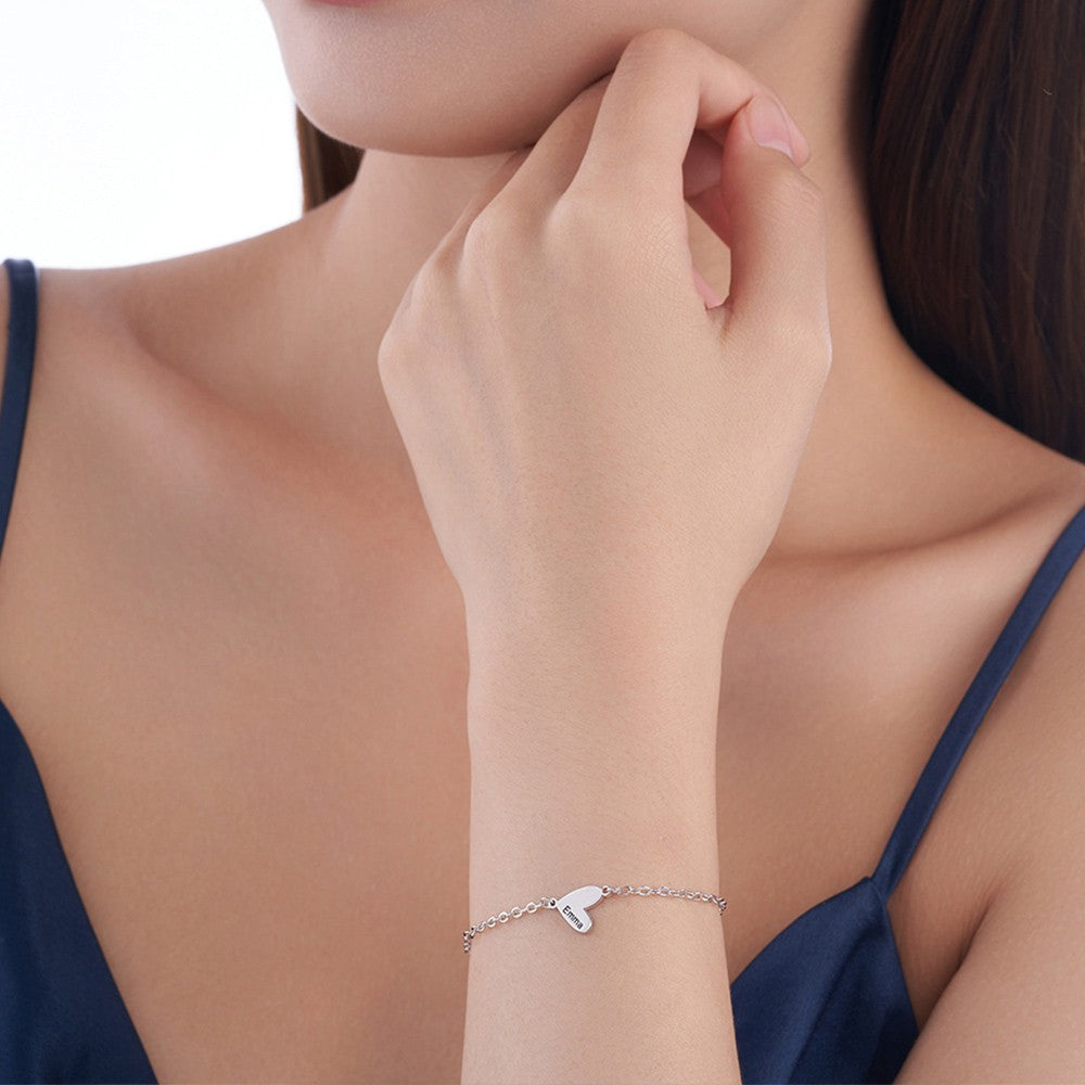 Custom 1-5 Engraved Hearts Name Bracelet, Sterling Silver 925 Multiple Heart Charms Family Bracelet, Birthday/Mother's Day Gift for Her/Mom/Grandma