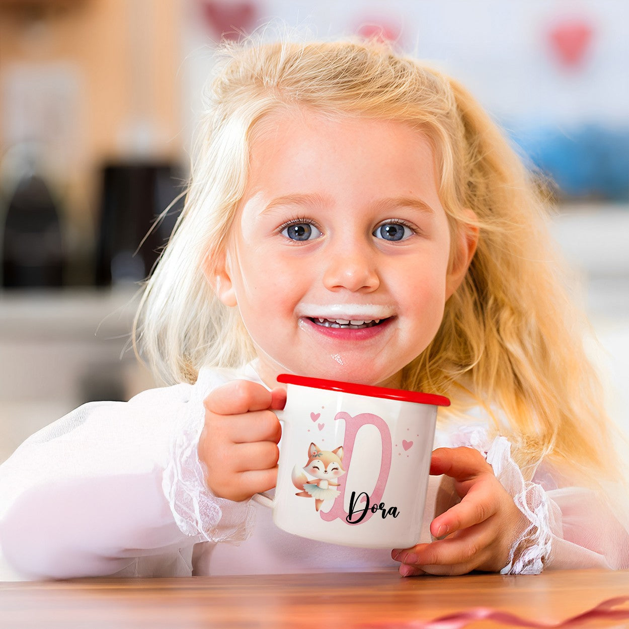 Personalized Name & Initial Cartoon Animal Ballerina Enamel Mug, Colorful 12oz Cup with Handle, Birthday/Christmas Gift for Girls/Ballet Lovers