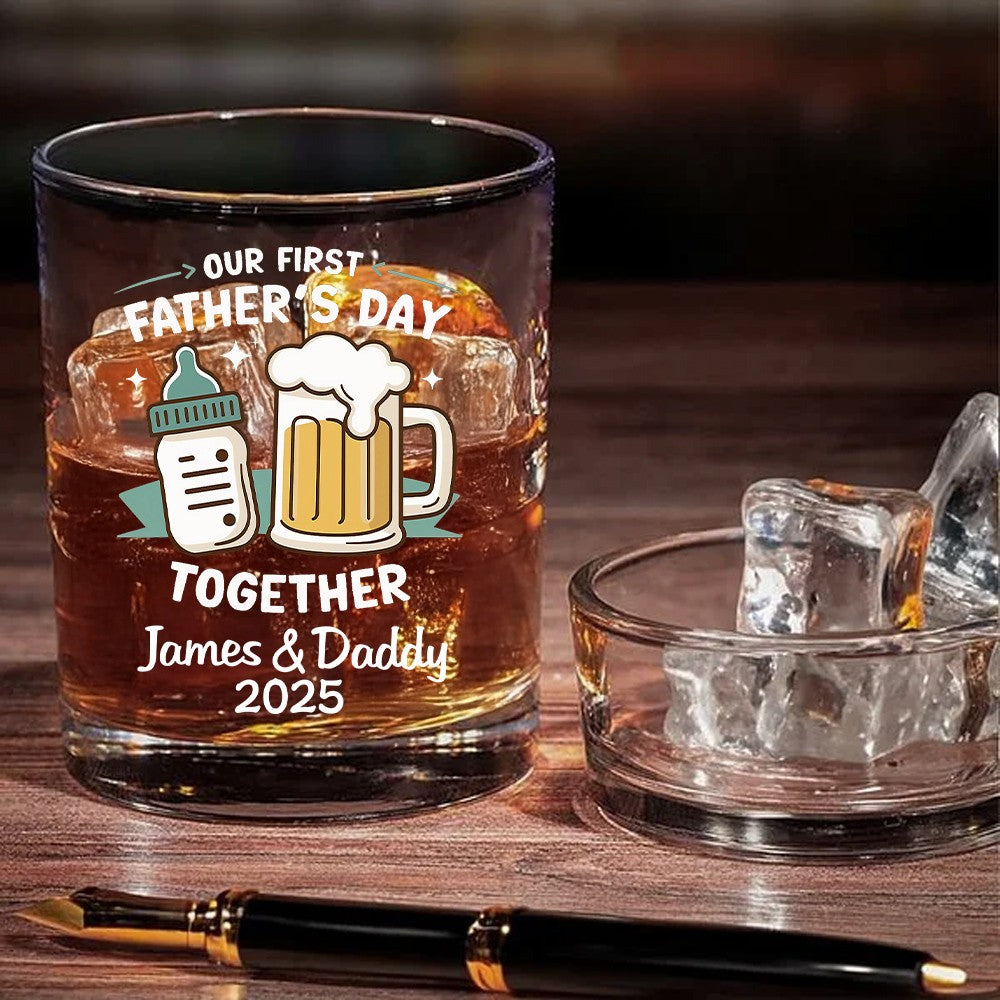 Personalized Name Beer Mug & Baby Bottle Design Wine Glass, First Father's Day 10oz Whiskey Old Fashioned Glass, Father's Day Gift for New Dad