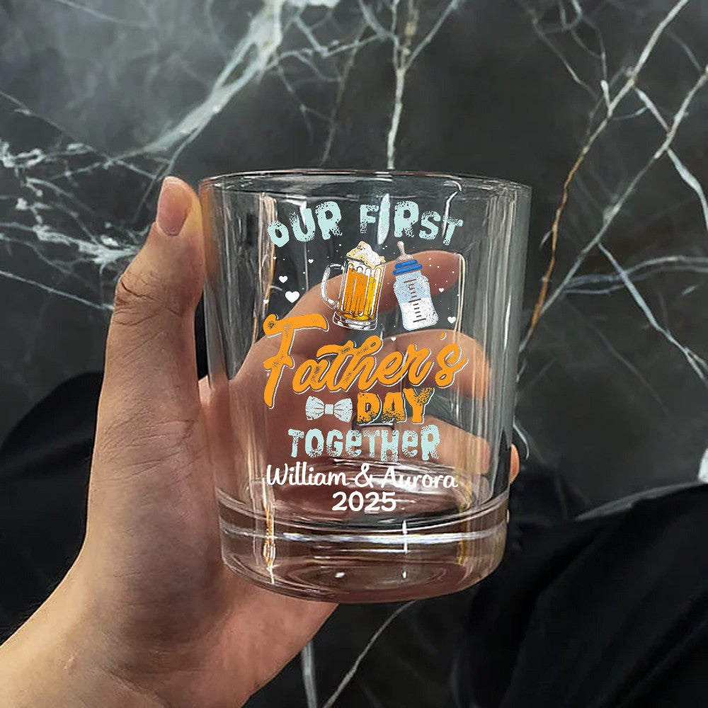 Personalized Name Beer Mug & Baby Bottle Design Wine Glass, First Father's Day 10oz Whiskey Old Fashioned Glass, Father's Day Gift for New Dad