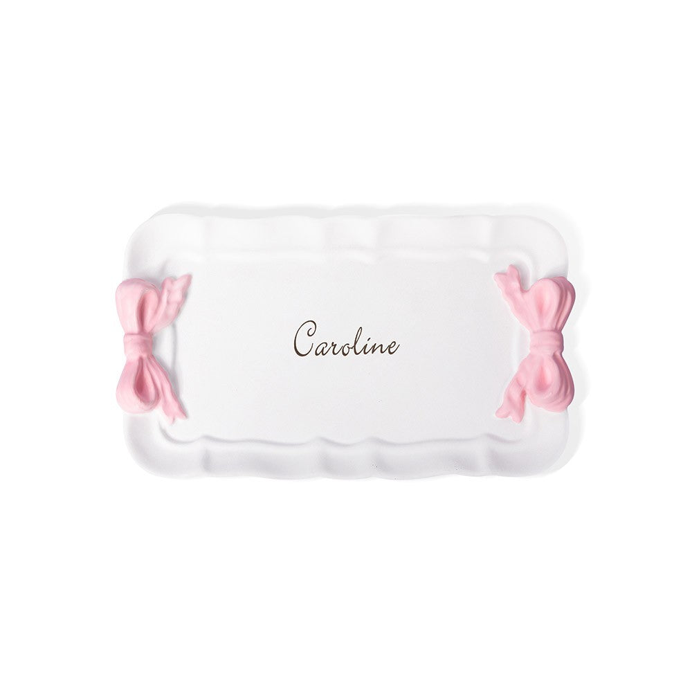 Personalized Name Coquette Bow Jewelry Dish, Ceramic Ring Dish Trinket Tray, Home Decor, Birthday/Mother's Day/Wedding Gift for Her/Mom/Bridesmaids