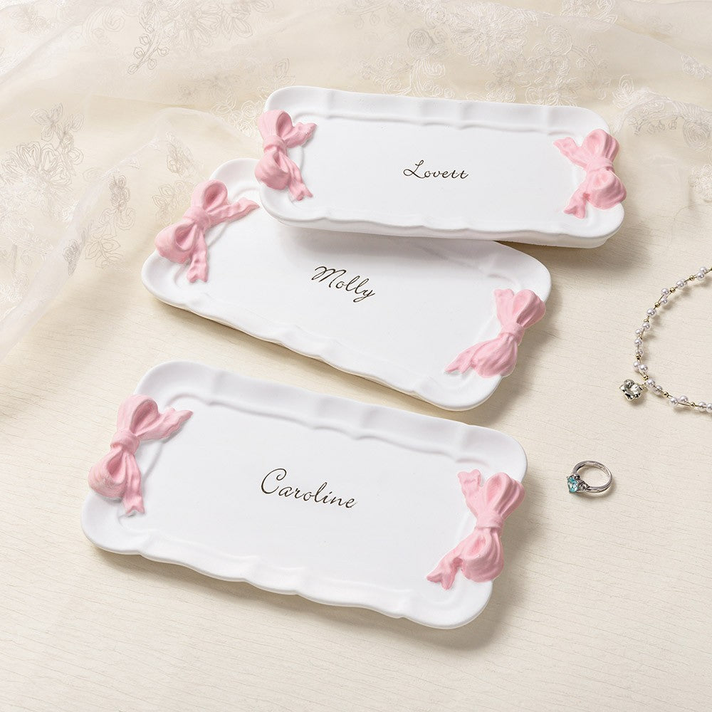 Personalized Name Coquette Bow Jewelry Dish, Ceramic Ring Dish Trinket Tray, Home Decor, Birthday/Mother's Day/Wedding Gift for Her/Mom/Bridesmaids