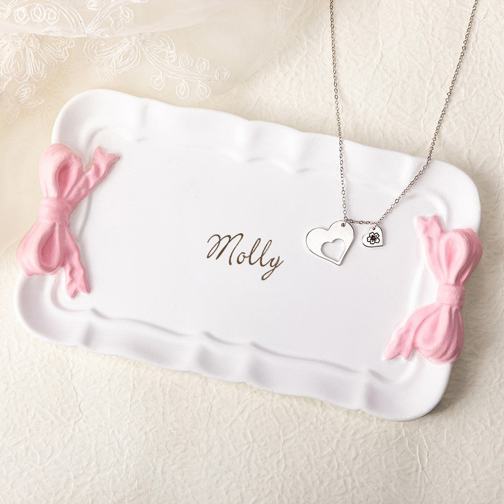 Personalized Name Coquette Bow Jewelry Dish, Ceramic Ring Dish Trinket Tray, Home Decor, Birthday/Mother's Day/Wedding Gift for Her/Mom/Bridesmaids