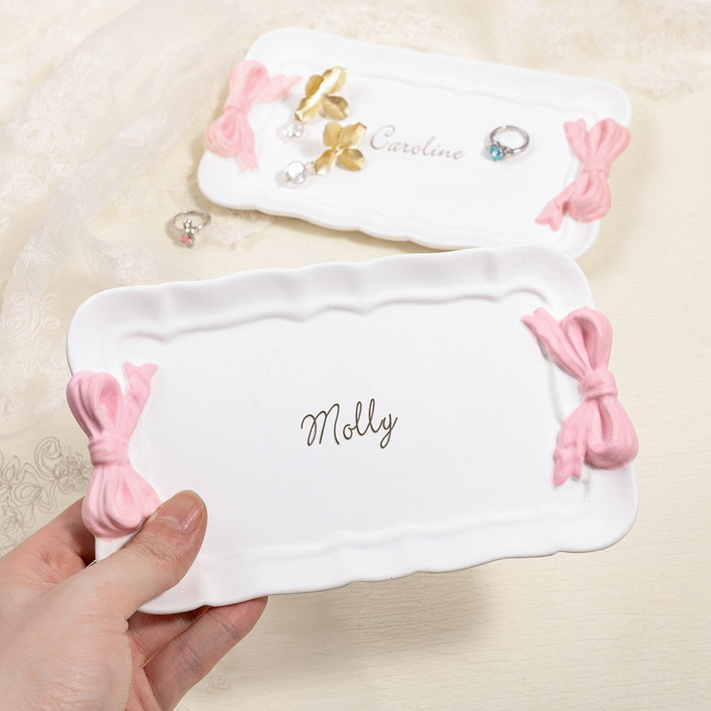 Personalized Name Coquette Bow Jewelry Dish, Ceramic Ring Dish Trinket Tray, Home Decor, Birthday/Mother's Day/Wedding Gift for Her/Mom/Bridesmaids