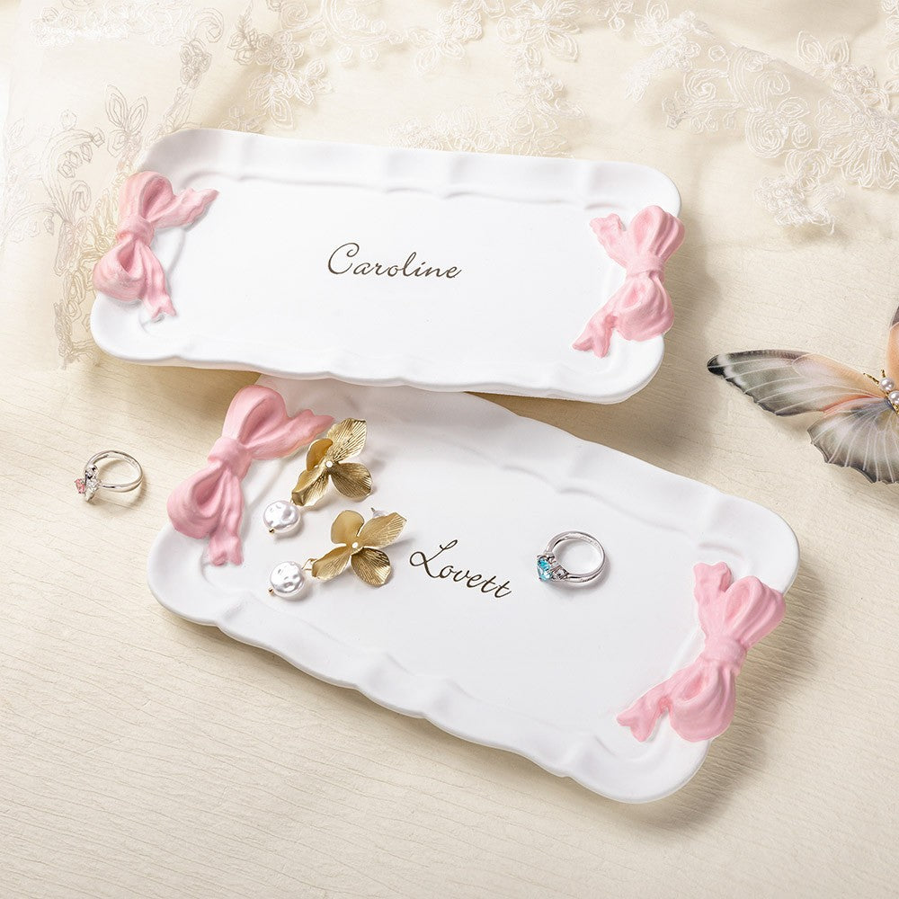 Personalized Name Coquette Bow Jewelry Dish, Ceramic Ring Dish Trinket Tray, Home Decor, Birthday/Mother's Day/Wedding Gift for Her/Mom/Bridesmaids