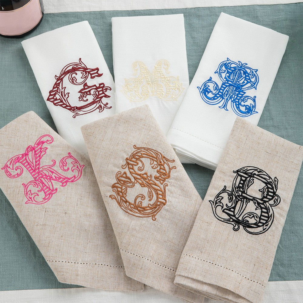 Personalized Initial Embroidered Napkin, Linen Monogrammed Napkin, Party Dinner Napkin, Table Decor, Housewarming/Mother's Day Gift for Hostess/Mom