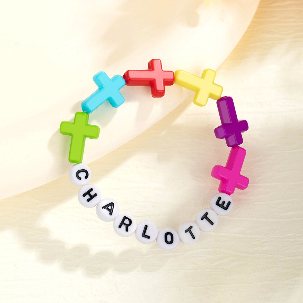 Personalized Name Beaded Cross Bracelet, Colorful Adjustable Name Bracelet, Birthday/Baby Shower/Christening Gift for Newborns/Toddlers/Adults