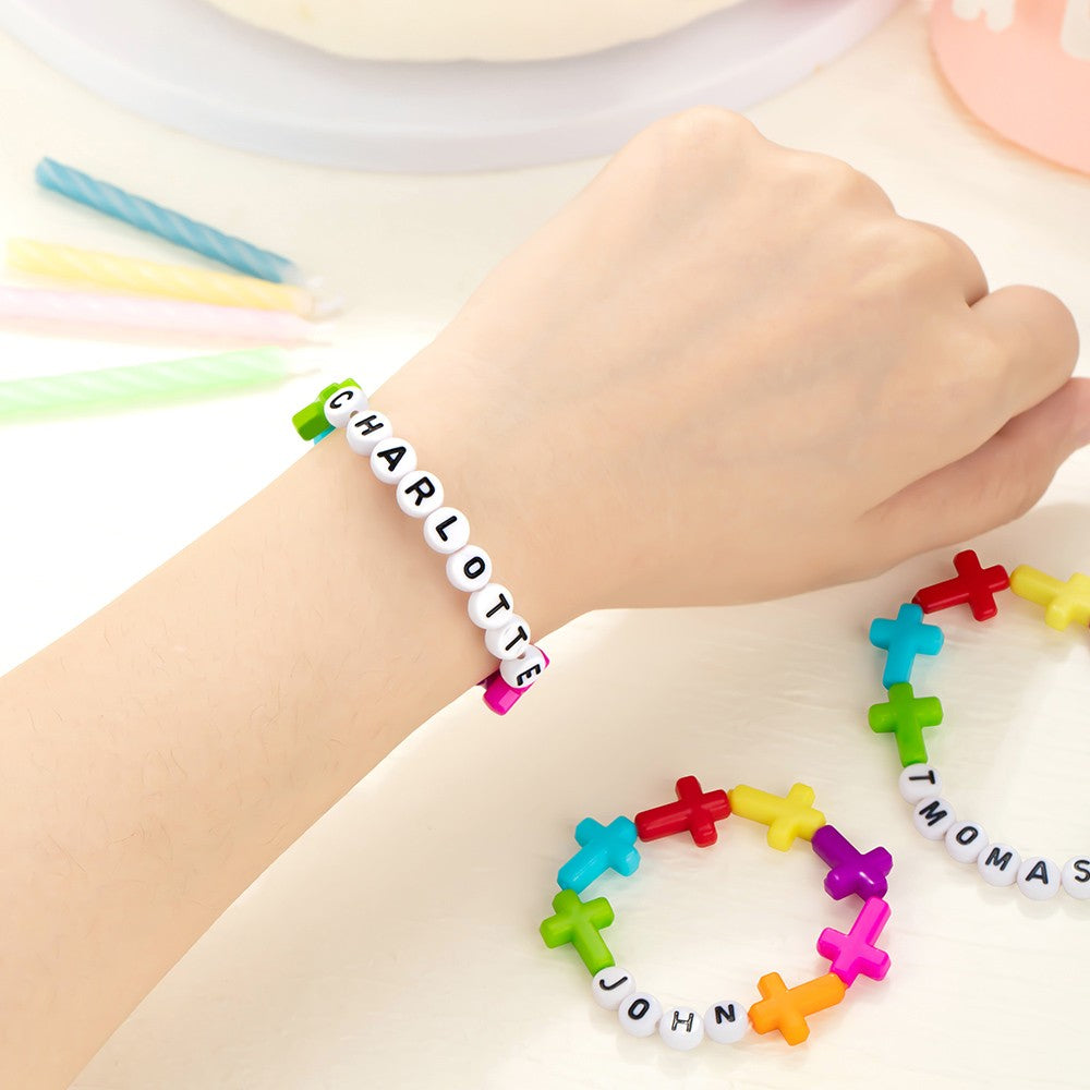 Personalized Name Beaded Cross Bracelet, Colorful Adjustable Name Bracelet, Birthday/Baby Shower/Christening Gift for Newborns/Toddlers/Adults