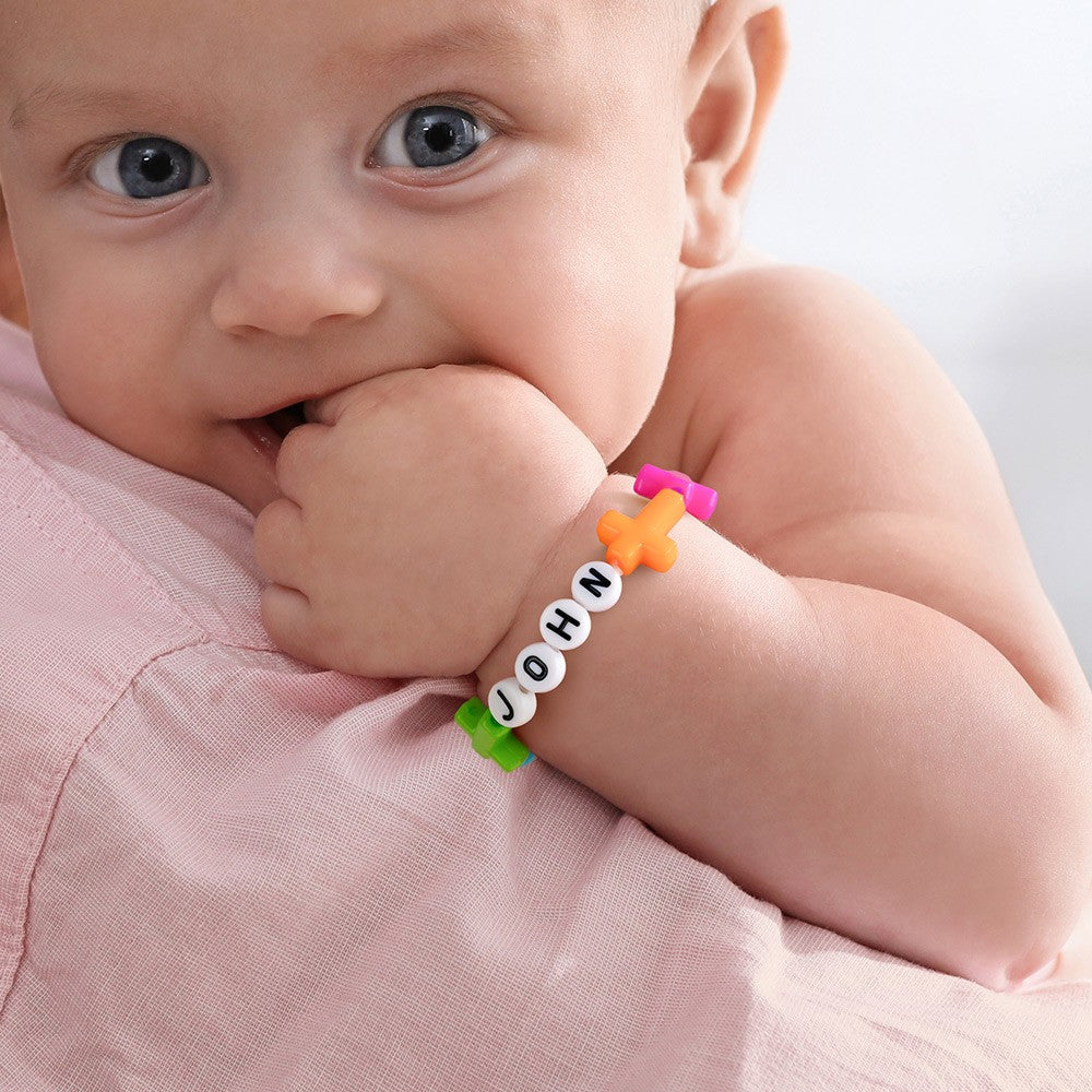 Personalized Name Beaded Cross Bracelet, Colorful Adjustable Name Bracelet, Birthday/Baby Shower/Christening Gift for Newborns/Toddlers/Adults