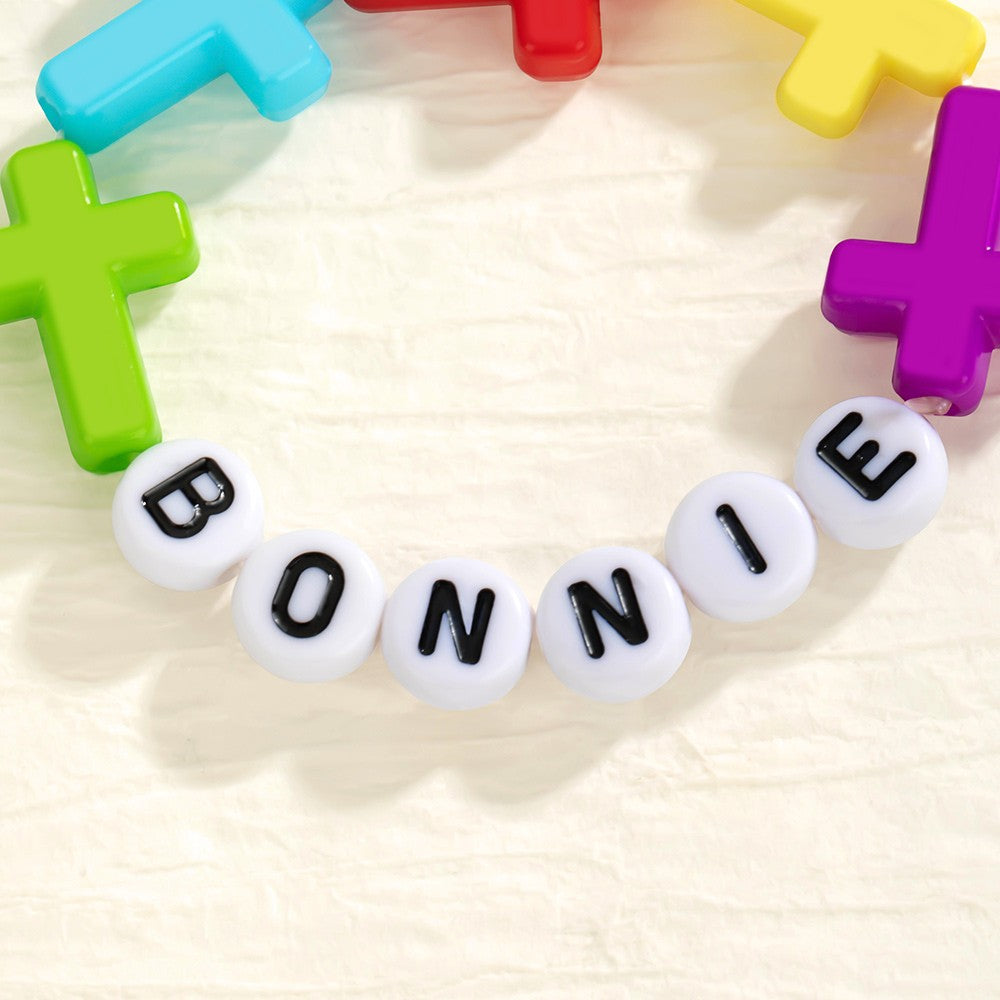 Personalized Name Beaded Cross Bracelet, Colorful Adjustable Name Bracelet, Birthday/Baby Shower/Christening Gift for Newborns/Toddlers/Adults