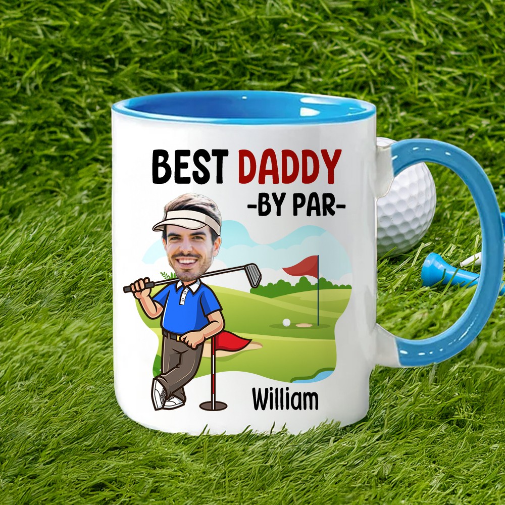 Personalized Name & Face Photo Best by Par Mug, 11oz Two-Tone Ceramic Mug with Handle, Birthday/Father's Day Gift for Golf Lovers/Players/Coaches
