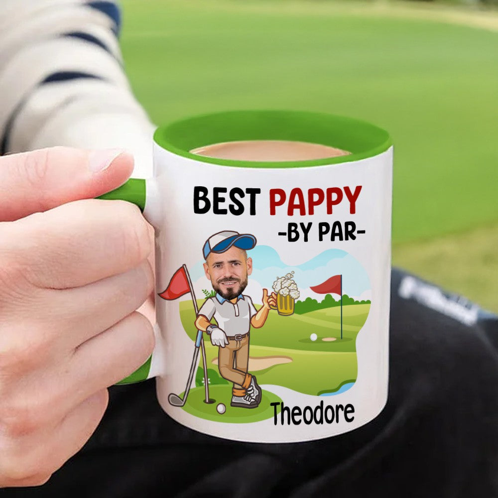 Personalized Name & Face Photo Best by Par Mug, 11oz Two-Tone Ceramic Mug with Handle, Birthday/Father's Day Gift for Golf Lovers/Players/Coaches