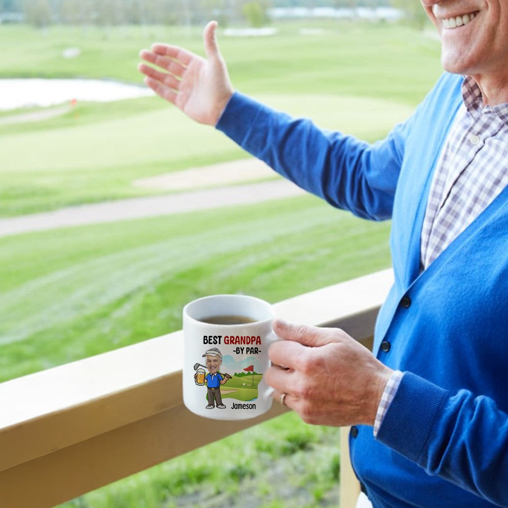 Personalized Name & Face Photo Best by Par Mug, 11oz Two-Tone Ceramic Mug with Handle, Birthday/Father's Day Gift for Golf Lovers/Players/Coaches