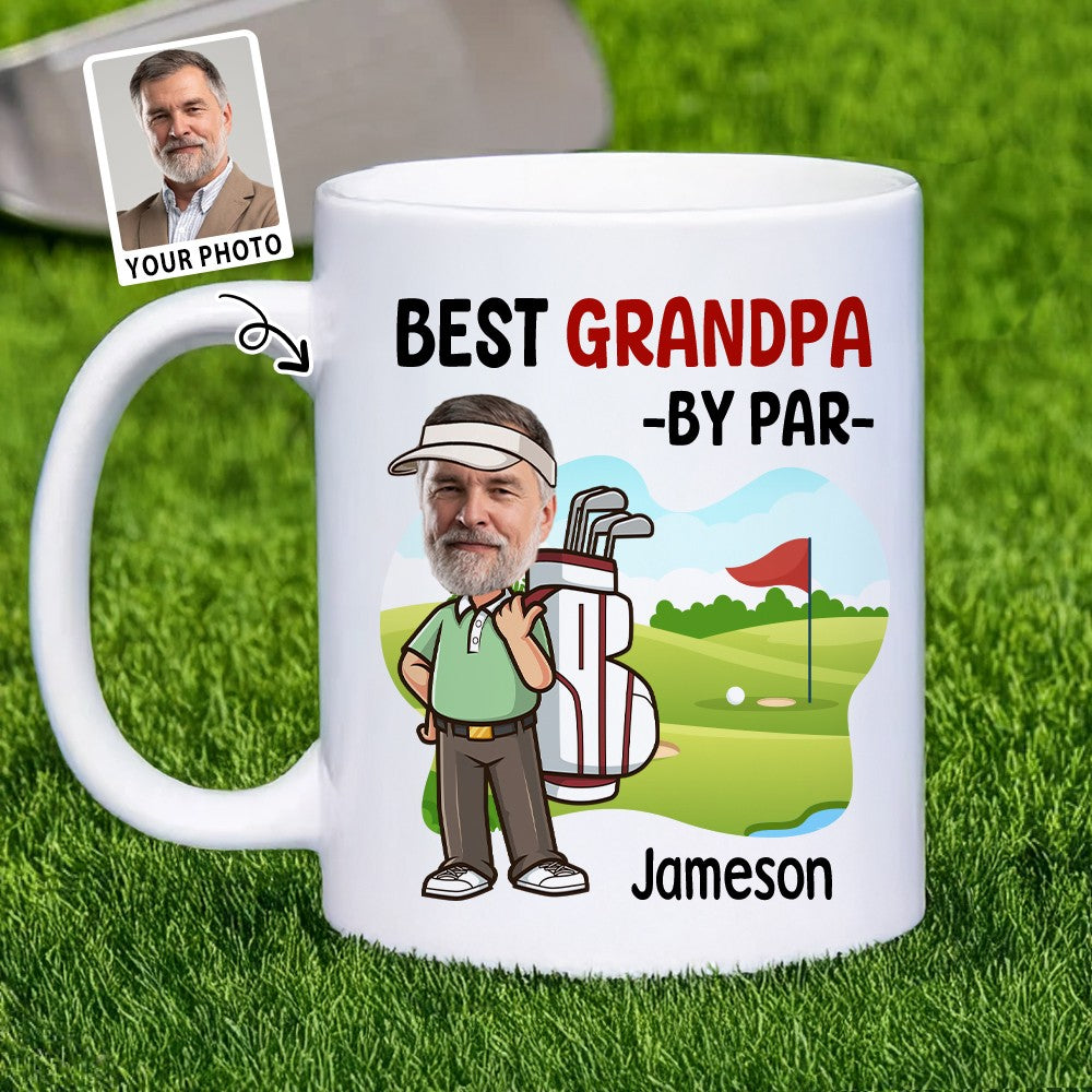 Personalized Name & Face Photo Best by Par Mug, 11oz Two-Tone Ceramic Mug with Handle, Birthday/Father's Day Gift for Golf Lovers/Players/Coaches