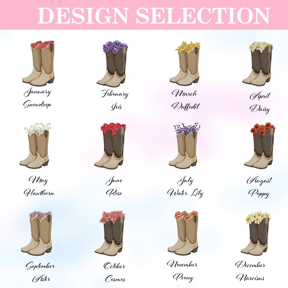 Personalized Name Cowgirl Birth Flower Mug, 11/16oz Floral Western Boots Glass Cup/Ceramic Mug, Birthday/Wedding Gift for Rodeo Girls/Bridesmaids